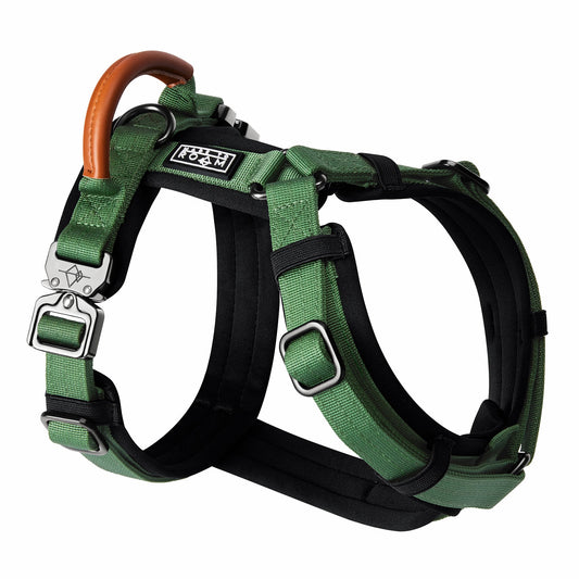 Made To Roam Explorer Harness with neoprene padding and double-layered nylon in the color Oregon Haze.